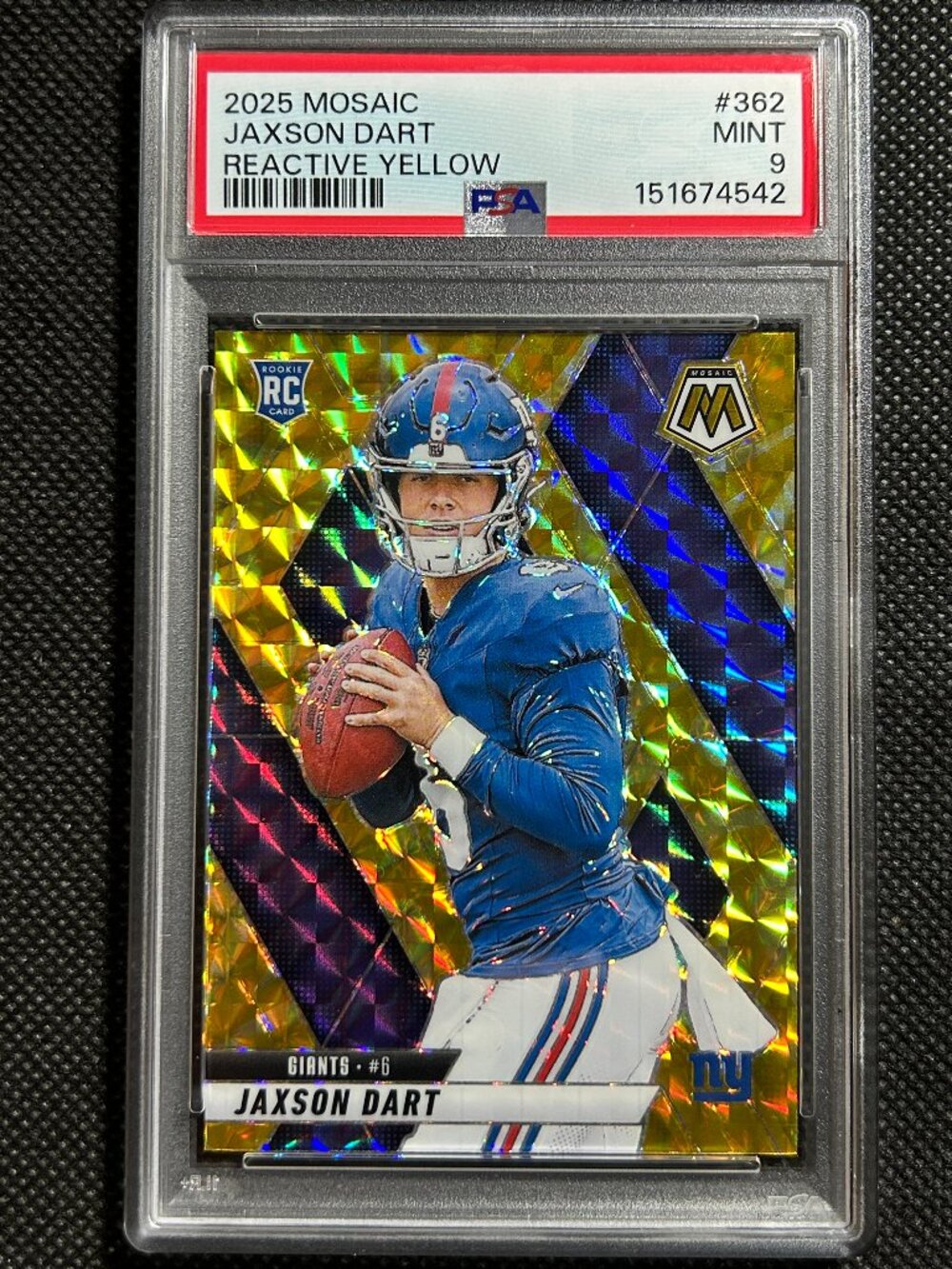 2025 PANINI MOSAIC REACTIVE YELLOW #362 JAXSON DART ROOKIE RC PSA 9 MINT